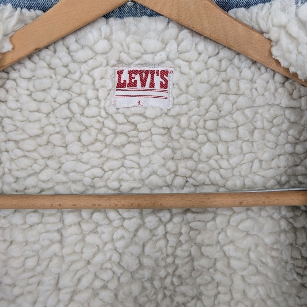 Levis Acid Wash Sherpa Trucker Jacket Zip Off Sleeves Womens Large 1980s Vintage - Picture 2 of 16